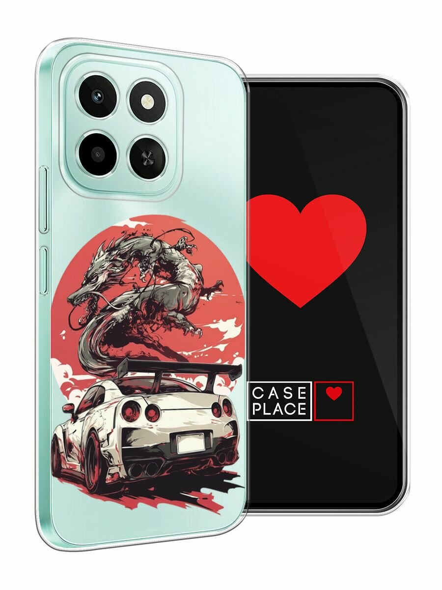Чехол на Honor X6c / Хонор X6c с принтом "Car and dragon", прозрачный — фото 1