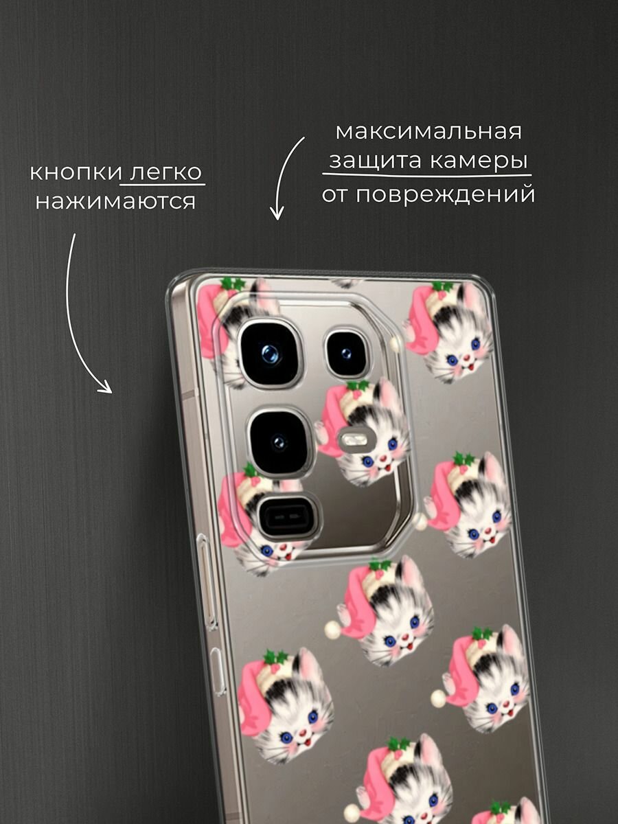 Чехол на Infinix Note 50 Pro / Инфиникс Нот 50 Про с принтом "Котик в шапке паттерн", прозрачный — фото 1