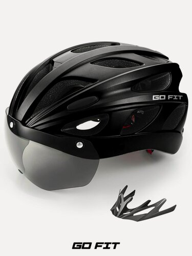 Изображение товара Шлем велосипедный GO FIT Active, защитный спортивный, солнцезащитный визор, козырек в комплекте, экипировка для велосипеда, скутера, самоката, черный