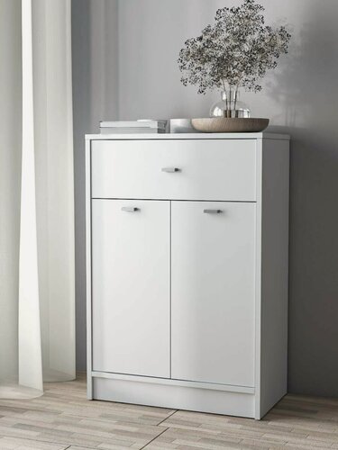 Изображение товара Комод для вещей деревянный в прихожую с ящиком и дверками 60*88.8*33.4, белый