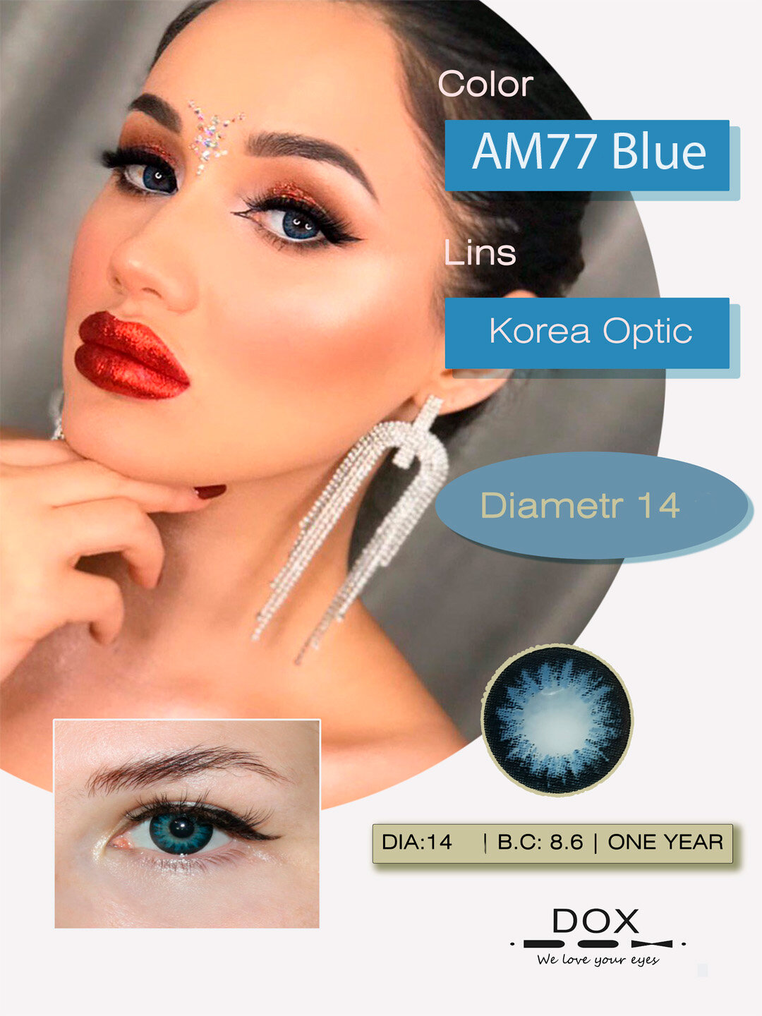AM77 BLUE -5.00 Контактные линзы для зрения, голубые, BC 8.6, DIA 14.0, 12 месяцев