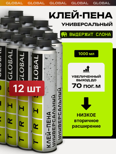 Изображение товара Клей-пена универсальный GLOBAL строительный, комплект 12 штук