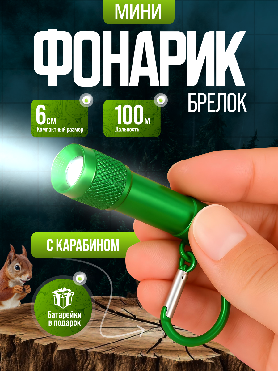 Мини фонарик брелок с карабином, компактный яркий маленький фонарь 6 см