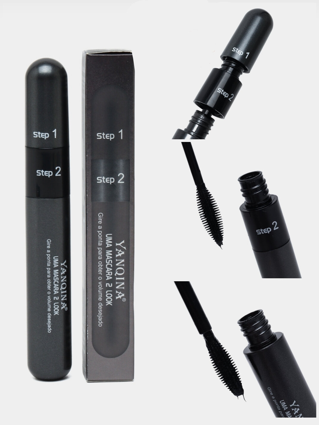 Чёрная тушь для ресниц, Yanqina, удлиняющая, водостойкая, профессиональная 4D волокна 2в1