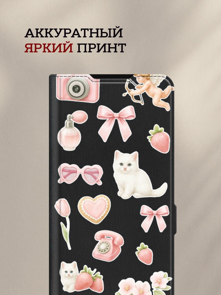 Чехол-книжка на Honor 90 Lite / Хонор 90 Лайт с принтом Коллаж для девочки, черный — фото 1