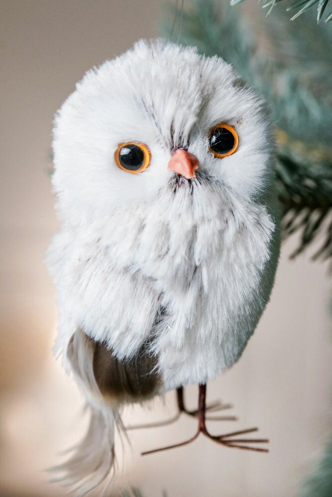 Декоративная фигура совёнок тотти, искусственный мех, перо, 11 см, Winter Deco 1135214