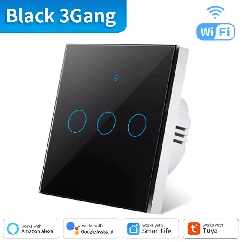WiFi Умный выключатель EU Световой настенный сенсорный выключатель 220V Без необходимости нулевого провода Tuya Smart Life Работает с Alexa Google Home 1/2/3/4 клавиши