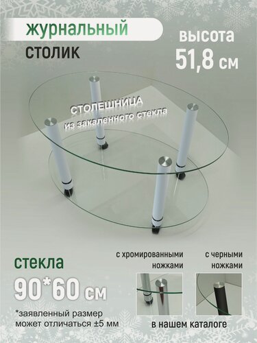 Изображение товара Журнальный стол Ж-18 бесцветный с белыми ножками 90х60х51.8см