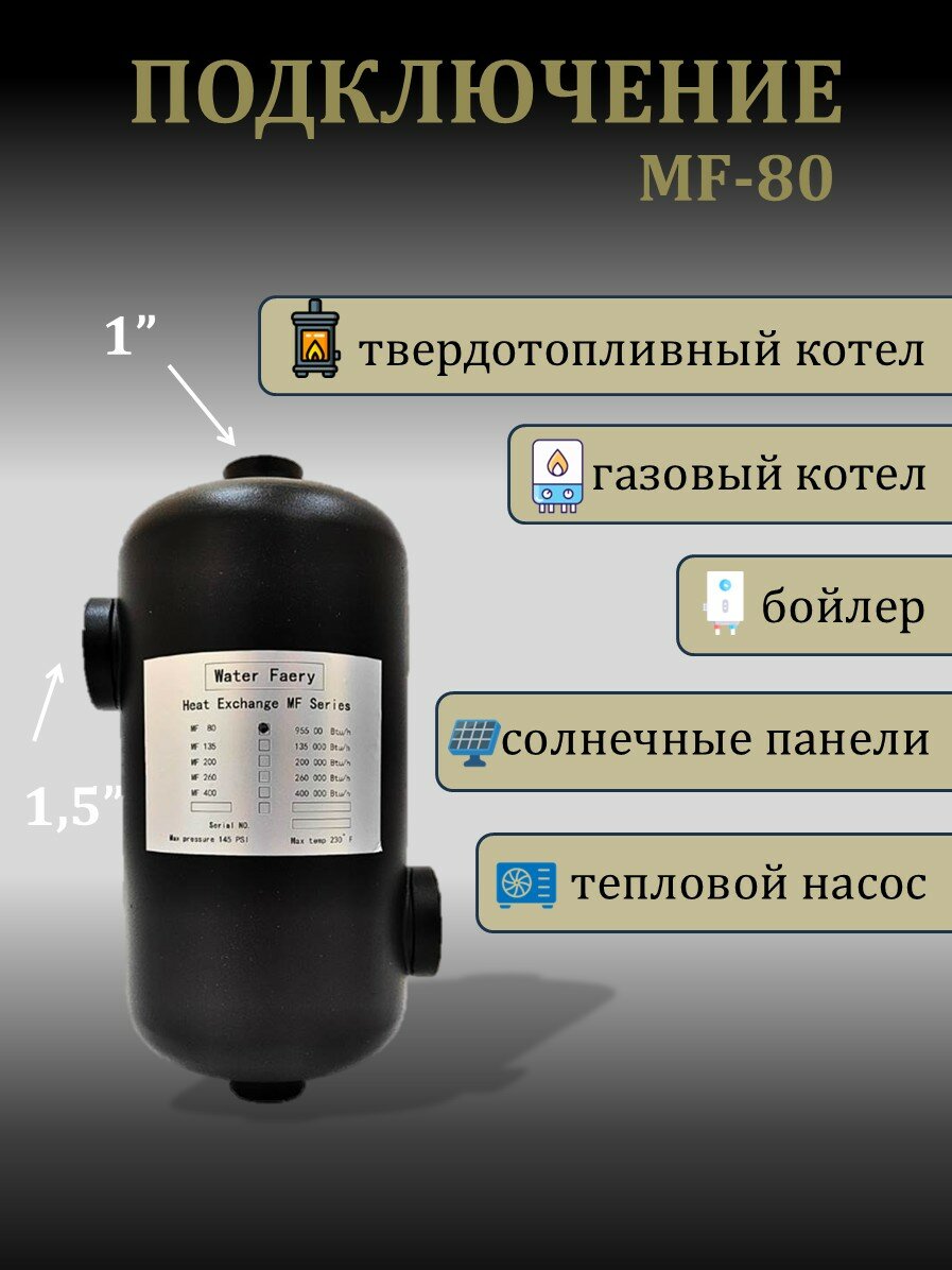 Теплообменник для бассейна MF-80 Water Faery, 28 кВт, нержавеющая сталь — фото 1