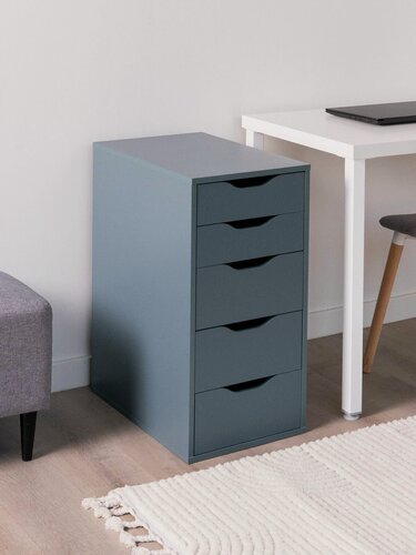 Изображение товара Комод Ингар, 5 ящиков, 36x71x53 см, серо-бирюзовый, ГУД лакк