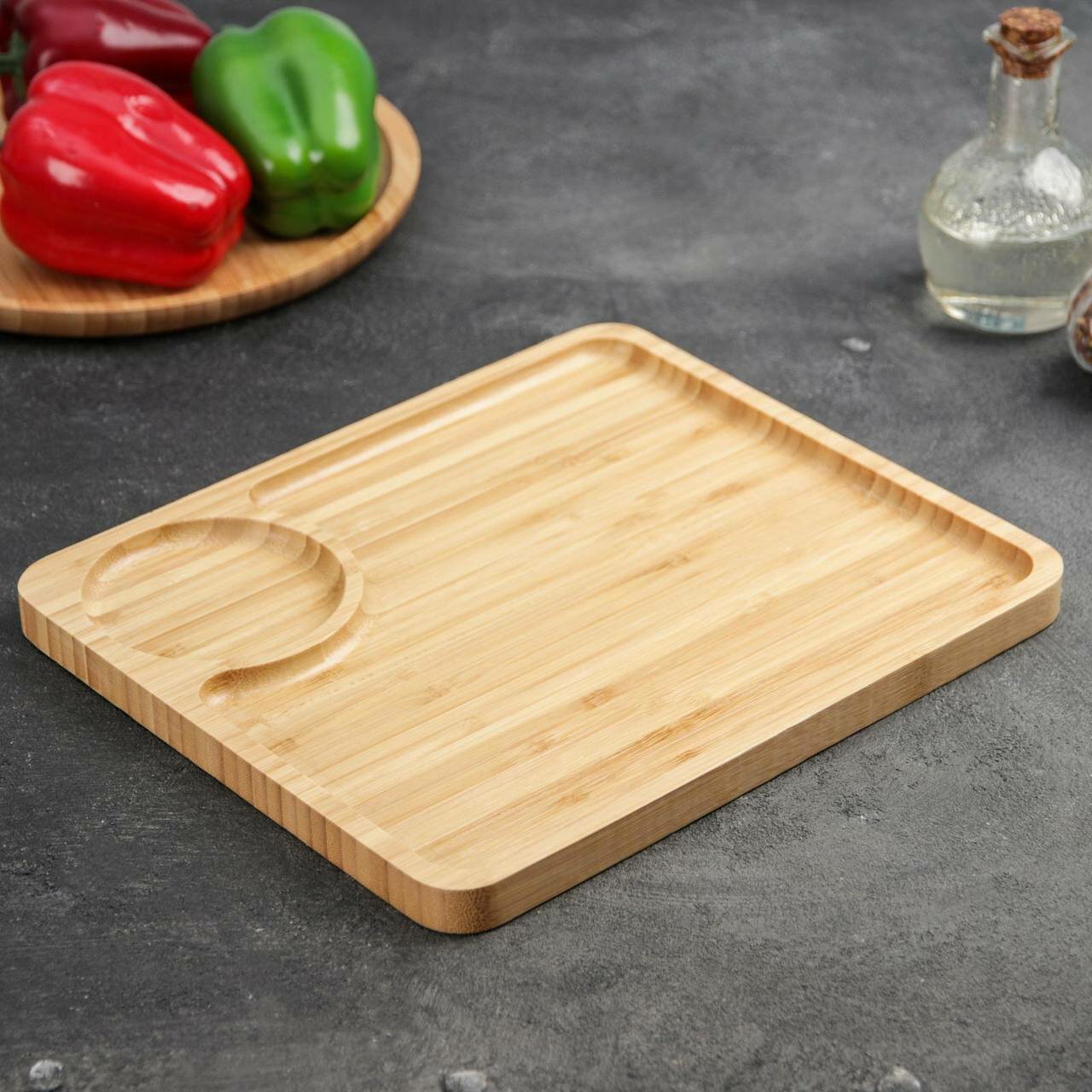 Бамбуковая менажница , бамбуковая тарелка для орешков 2 отсеков