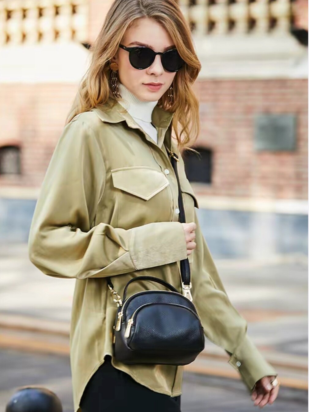 Сумка кросс-боди  из натуральной кожи, фактура матовая, стеганая, черный (black) — фото 1