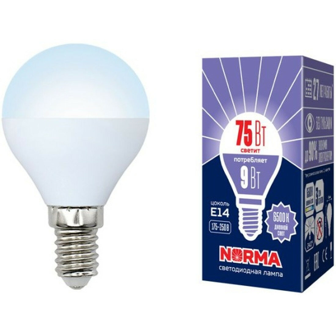 Лампа Volpe LED-G45-9W/DW/E14/FR/NR светодиодная холодный свет 9Вт E14