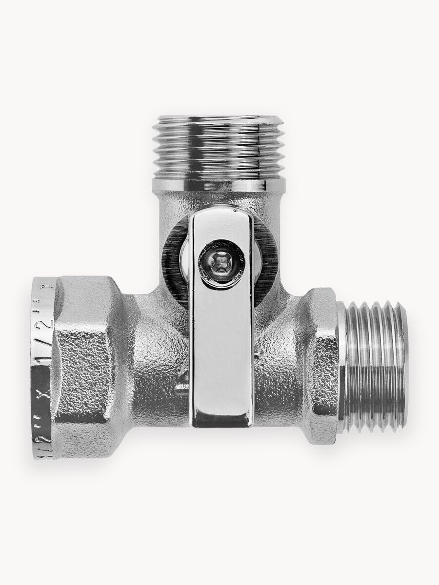 Кран шаровой трёхпроходной для бытовой техники 1/2" х 1/2" х 1/2" в/н/н, латунь, ГОСТ, MPF