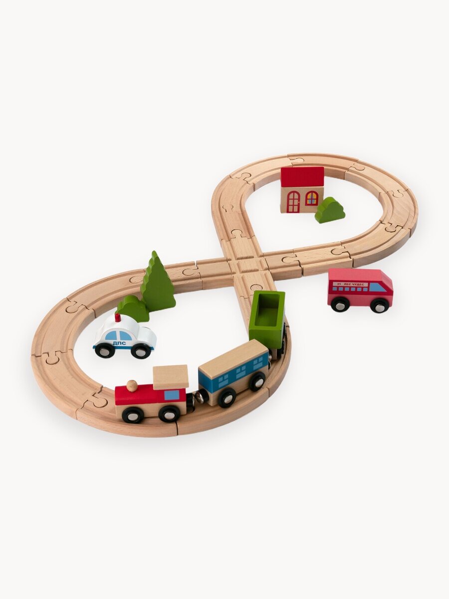 Деревянная железная дорога Junion Экспресс чудес "Маленькое приключение", 28 деталей, магнитная сцепка вагонов