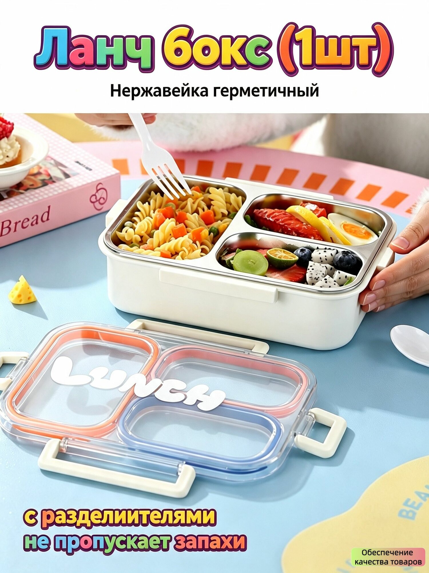 Ланч бокс (1шт), Нержавейка герметичный, контейнеры для еды, с разделителями, не пропускает запахи