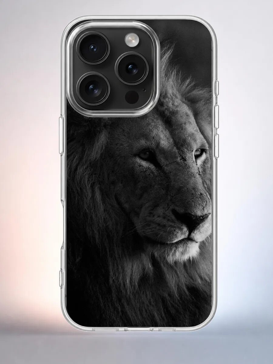 Чехол iPhone 15 Pro лев профиль спокойный силиконовый