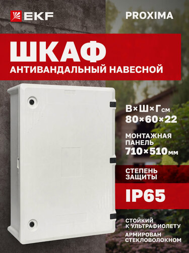 Изображение товара Щиток электрический навесной EKF PROXIMA ЩМП антивандальный с монтажной панелью(800x600x220мм) IP65