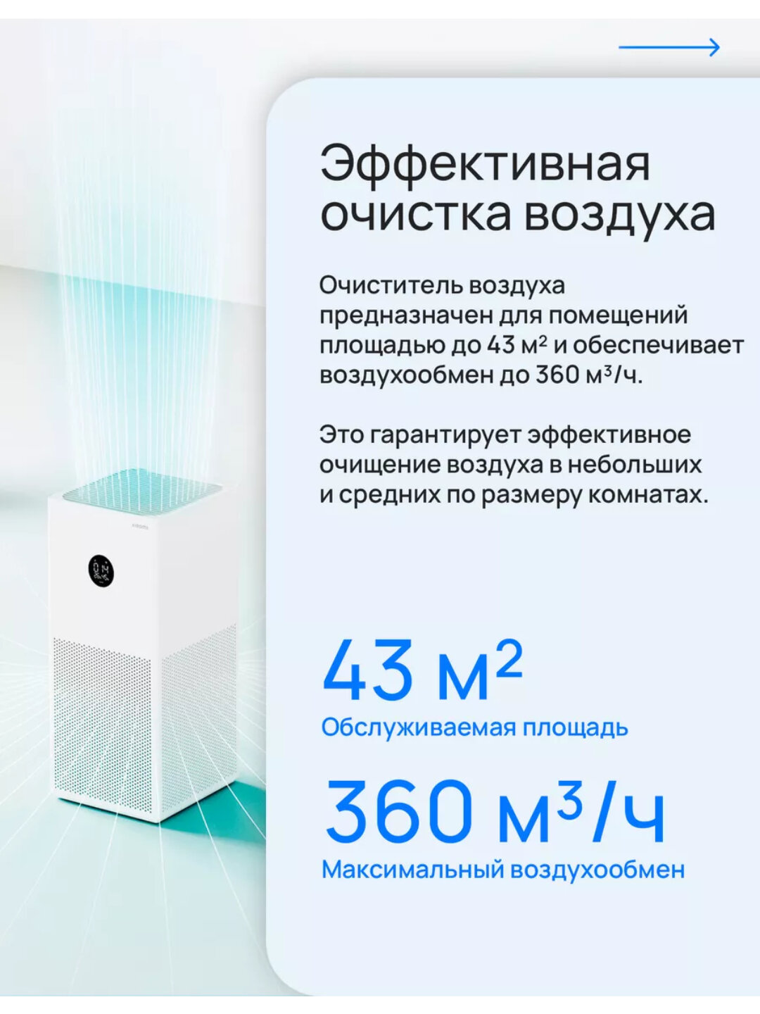 Очиститель воздуха Xiaomi Mijia Smart Air Purifier 4 Lite, 360м³/час, белый — фото 1
