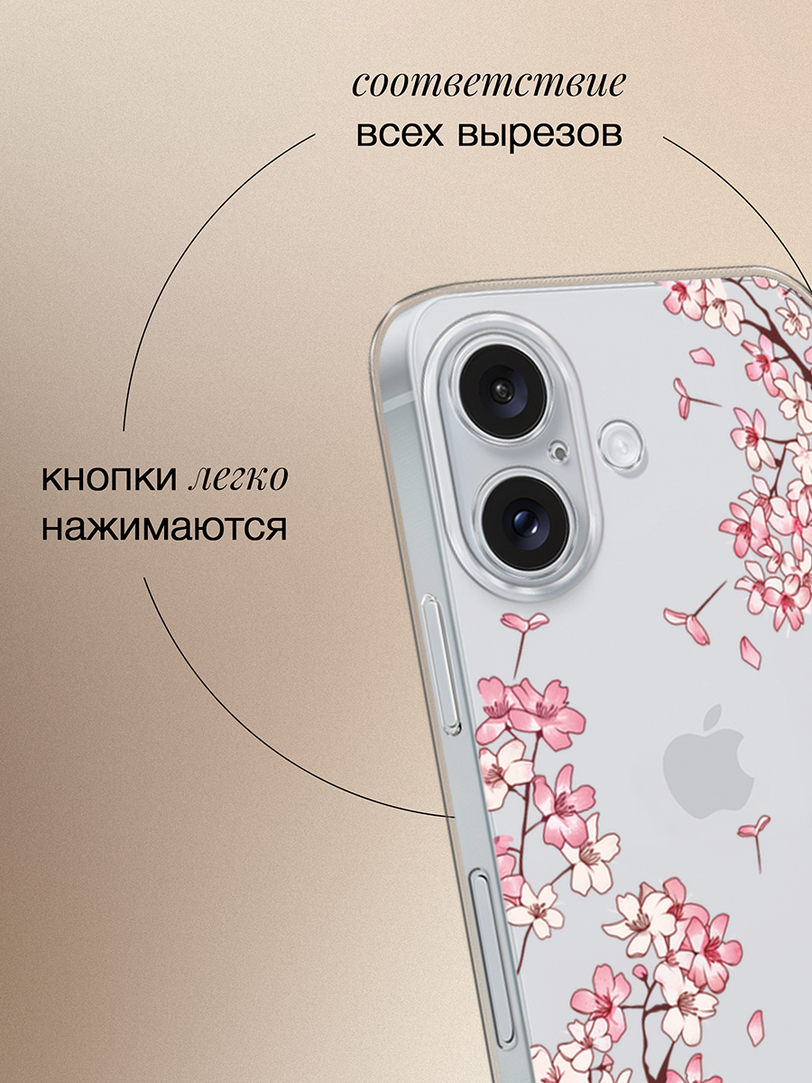 Силиконовый чехол "Ветви сакуры 1" на Apple iPhone 16 / Айфон 16, прозрачный — фото 1