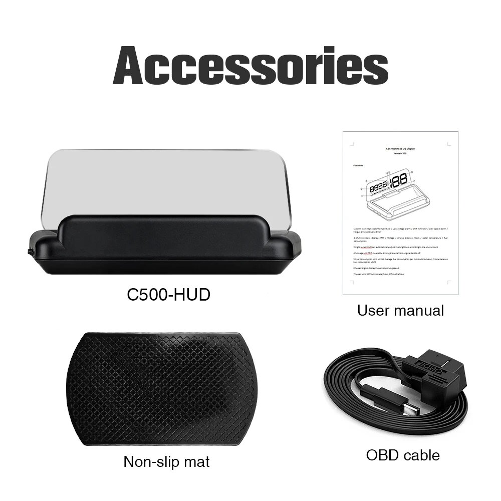 C500 Auto OBD2/GPS HUD проекционный дисплей EOBD лобовое стекло автомобильный спидометр проектор цифровые аксессуары для всех автомобилей, work OBD2 EOBD Car
