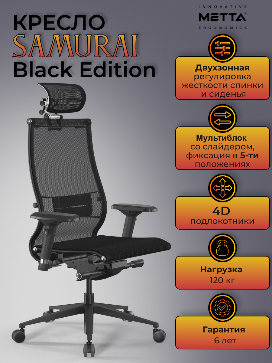 Компьютерное кресло МЕТТА Samurai Black Edition New, Сетка TS, 30.3.15. A9, Черный