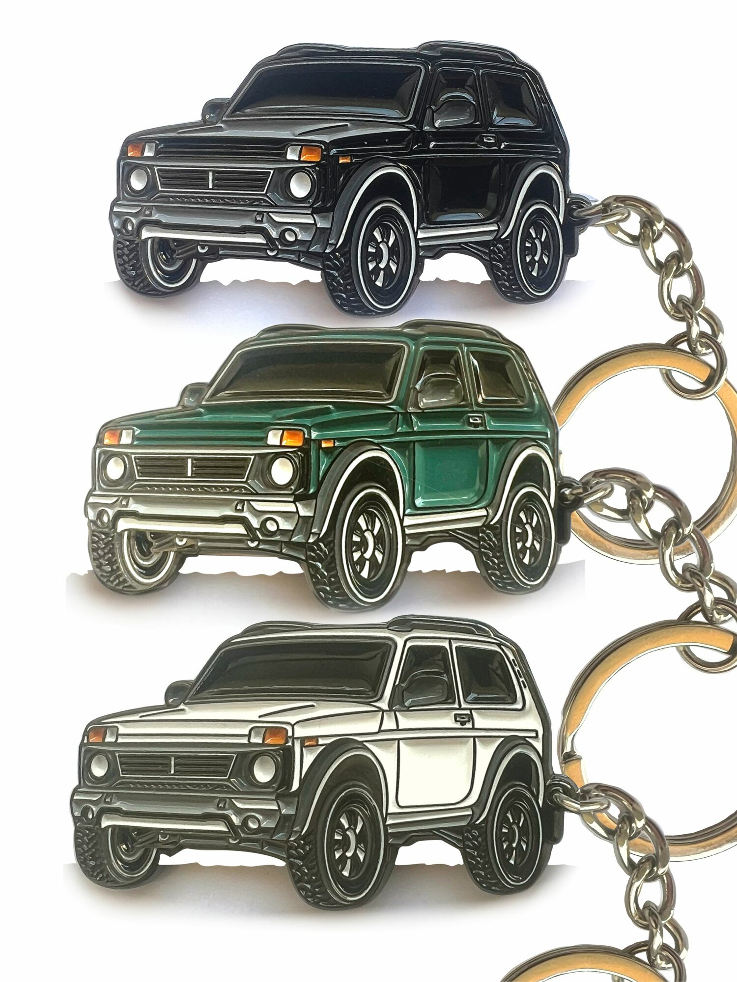 Автомобильный брелок Лада Нива Легенд 4х4 для ключей. Lada Niva Зеленый, Рельефный Металл-Эмальный, 2х сторонний дизайн — фото 1