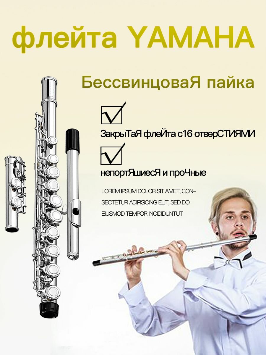 YAMAHA Флейта YFL-222, стандарт для начинающих, Флейта с серебряным напылением 16 Закрытая камера