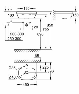 Мини-раковина 45 Grohe Euro Ceramic 39324000
