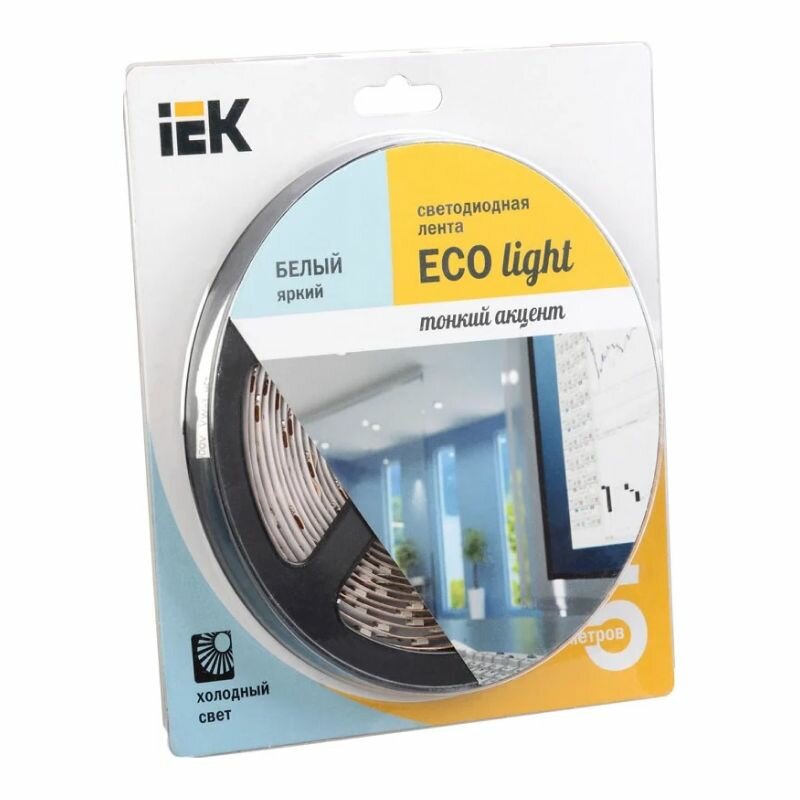 Лента светодиодная 5м блистер LSR-3528W120-9.6-IP65-12V белый цвет IEK eco