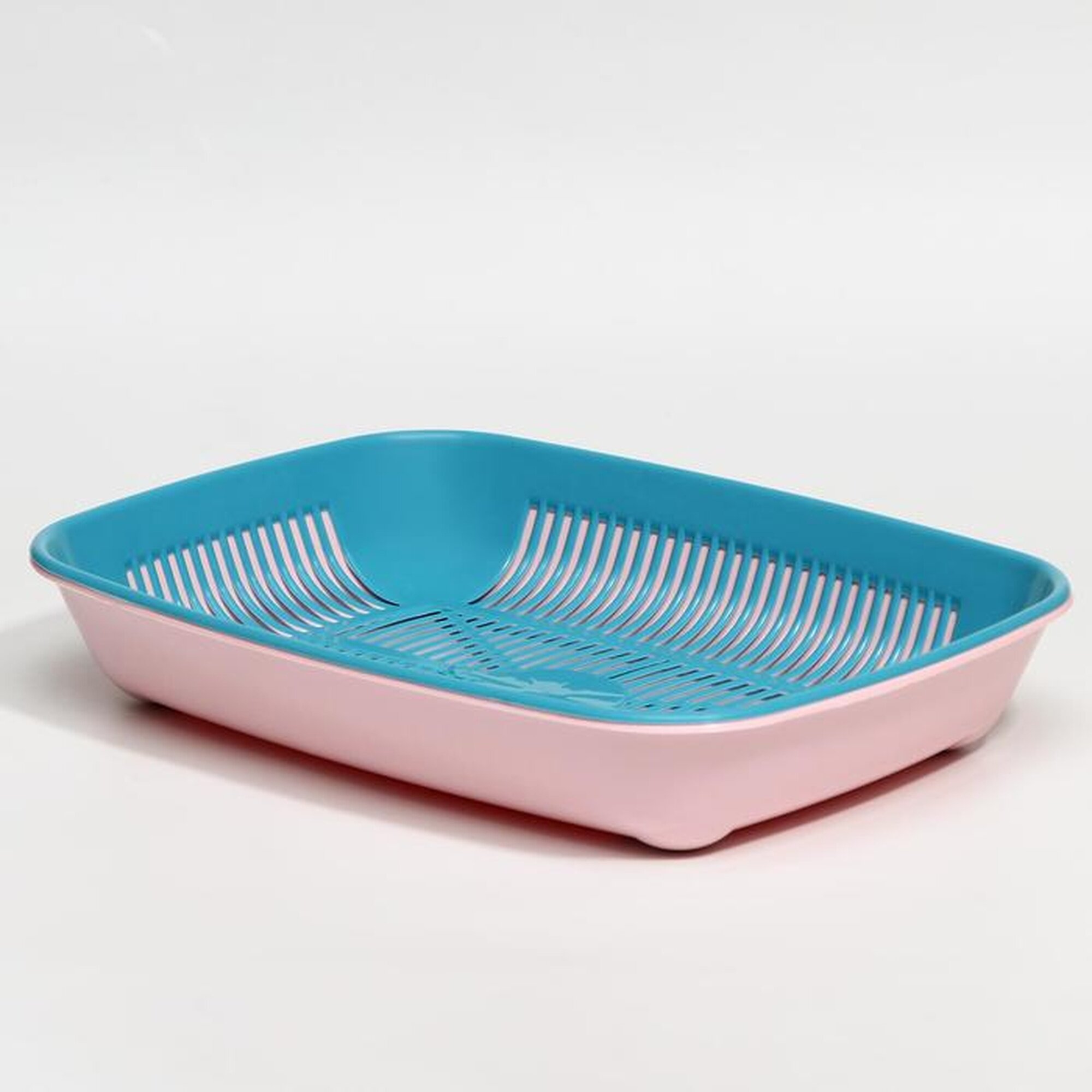 Туалет для кошек Сима-ленд с сеткой пластик голубой/розовый