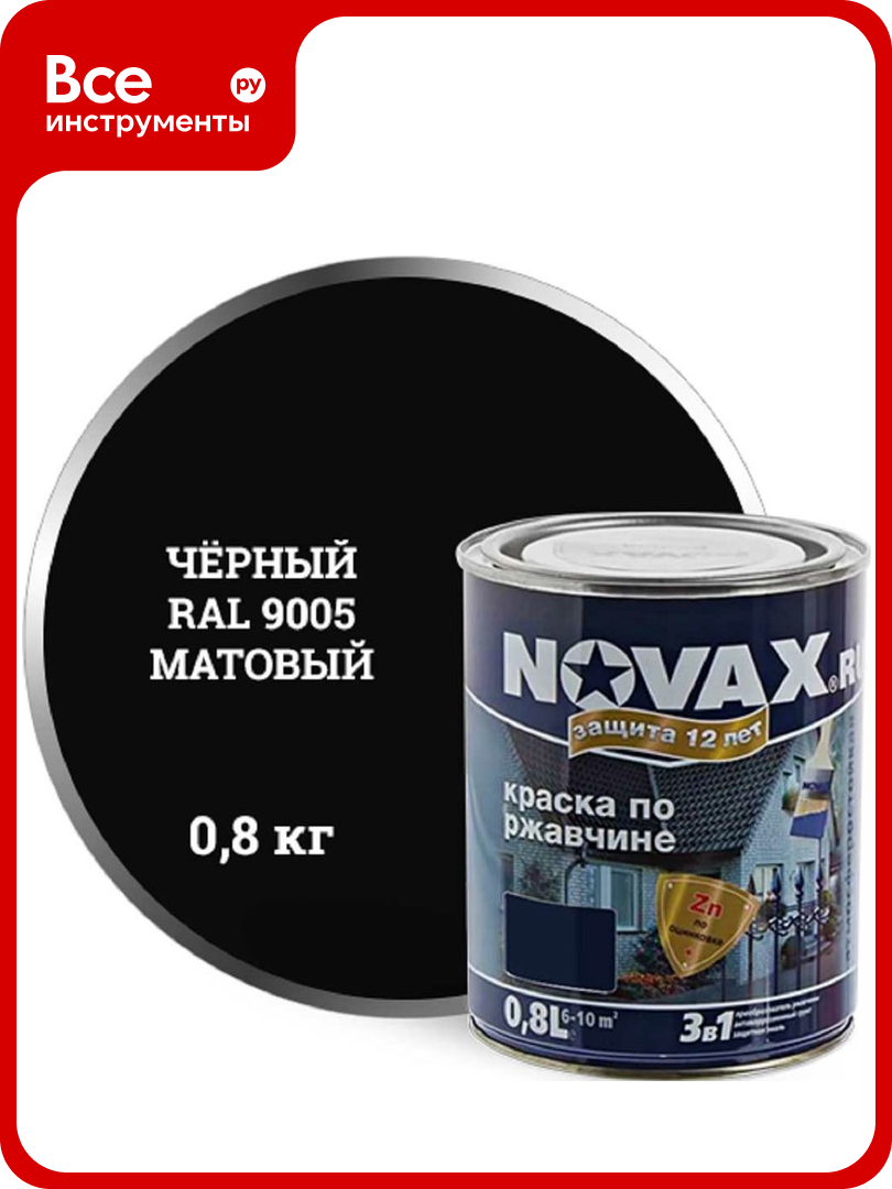 Грунт эмаль Goodhim NOVAX 3в1 черный RAL 9005  матовая  0 8 кг 39610