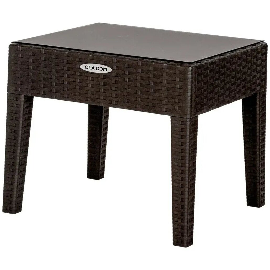 Журнальный столик из искусственного ротанга ola dom со стеклянной столешницей, 530х450 мм, тёмно-коричневый