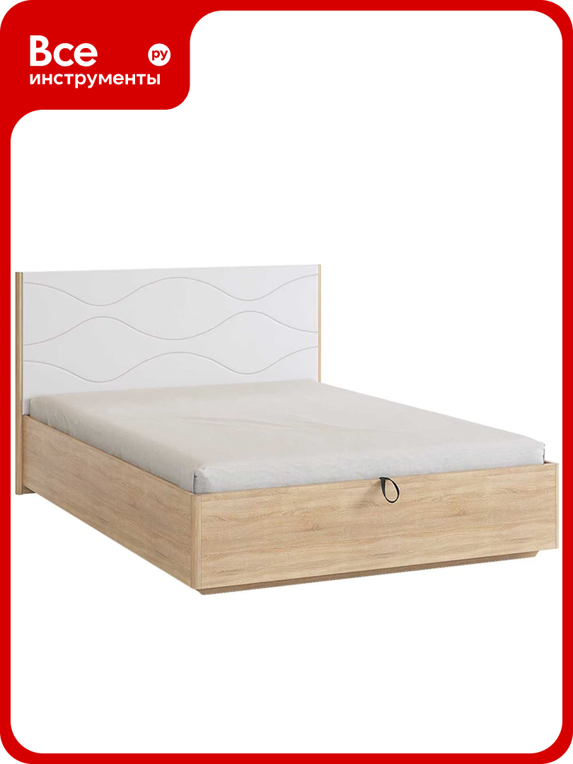 Кровать с подъемным механизмом Зара Люкс 140x200 см, дуб сонома/белый SMZ-07.1623, красный, для хранения благодаря