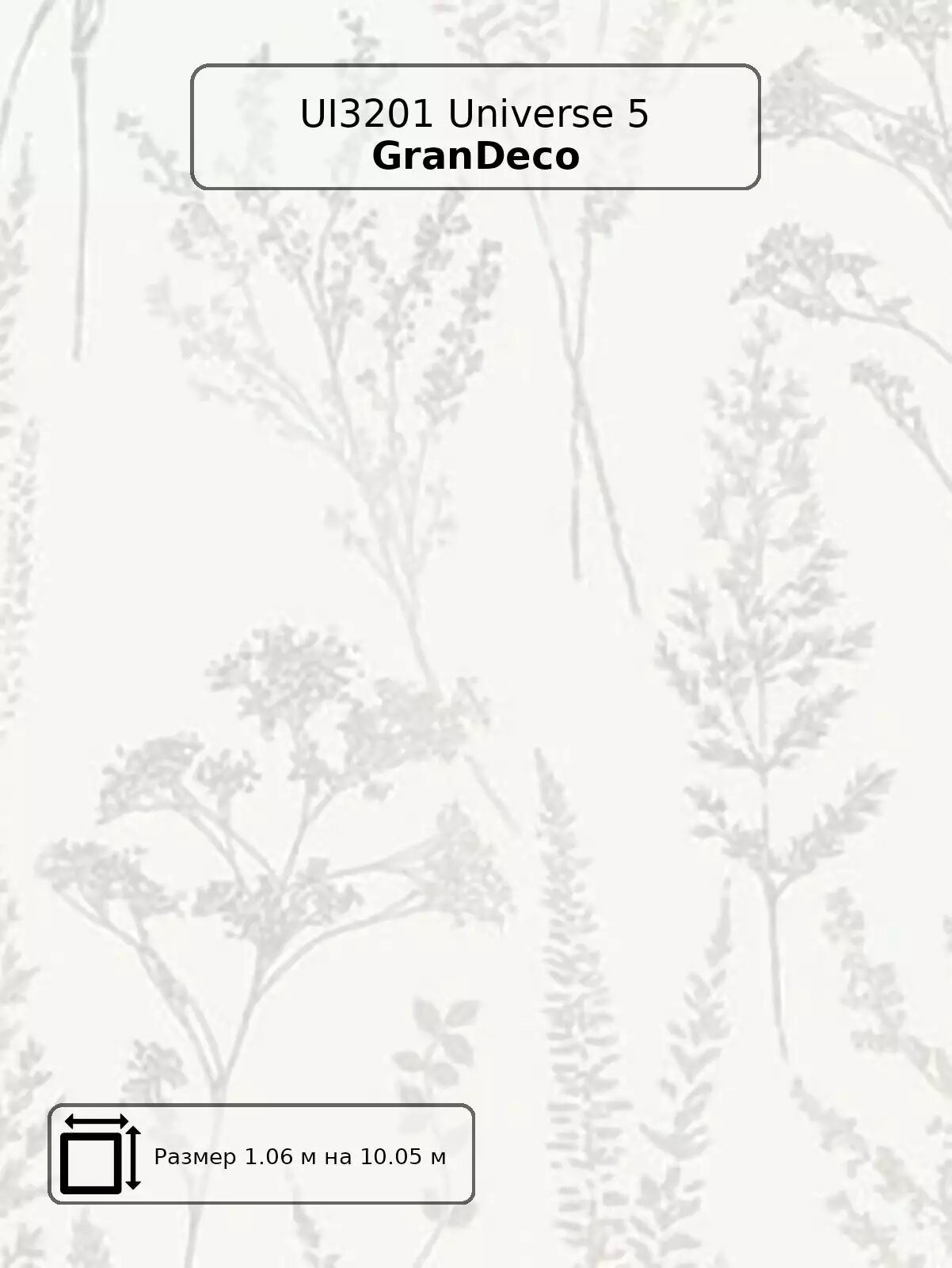 Обои UI 3201 Universe GranDeco - бельгийские, виниловые обои на флизелиновой основе, белые, с цветами , в скандинавском стиле, длина 10.05м, ширина 1.06м, рекомендуем в гостиную.