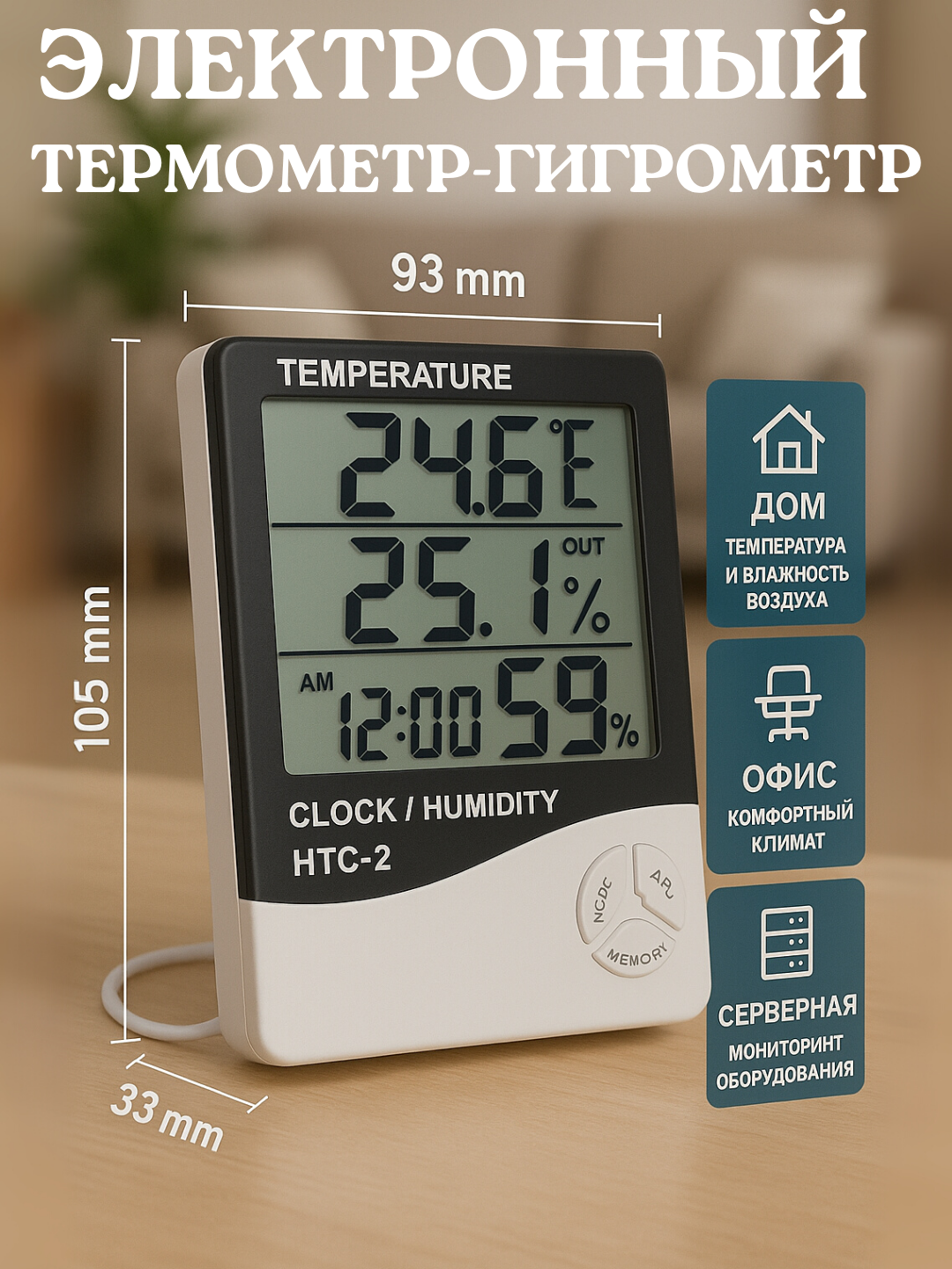 HTC-2 цифровой термометр и гигрометр — измерение влажности и температуры + часы