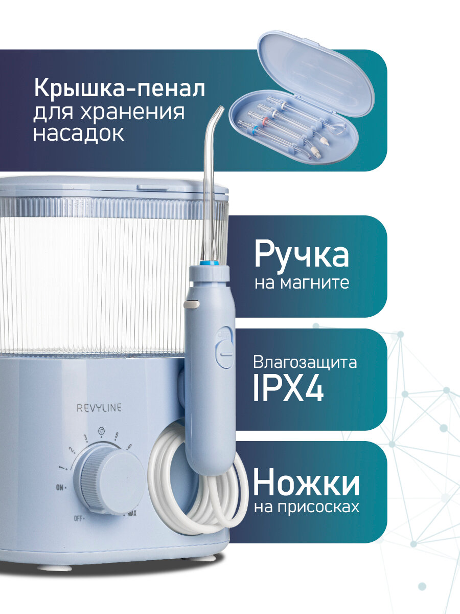 Ирригатор для зубов и десен Revyline RL 150 стационарный, голубой, для полости рта, для брекетов, для всей семьи — фото 1