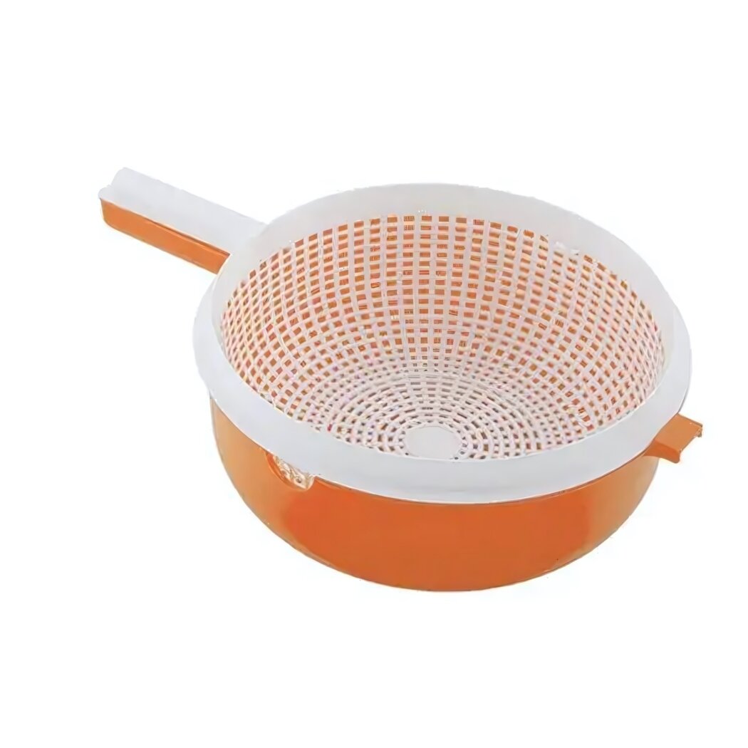 Дуршлаг двойной 225 мм, пластик, оранжево-белый, удобство процеживания и варки