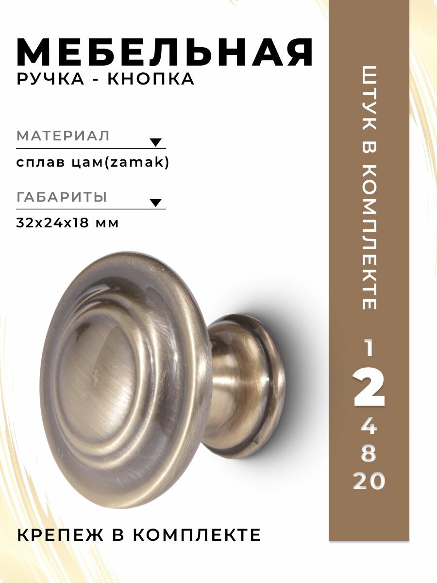 Ручка-кнопка Inred IN.01.5061.0. BAB брашированная античная бронза комплект 2шт ручка для шкафов комодов для кухонного гарнитура для мебели