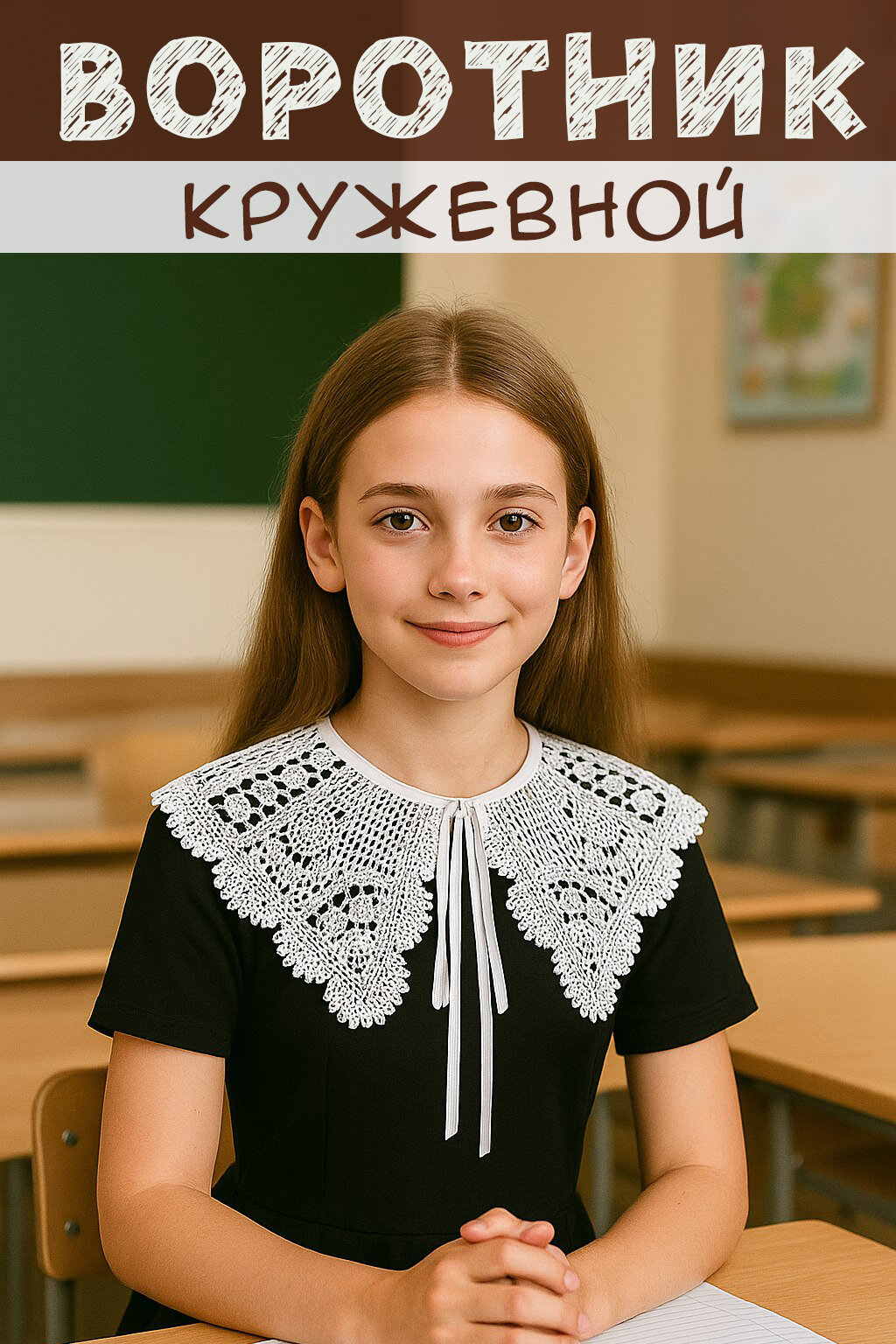 Воротник кружевной Белый с завязками (арт. 13/181)