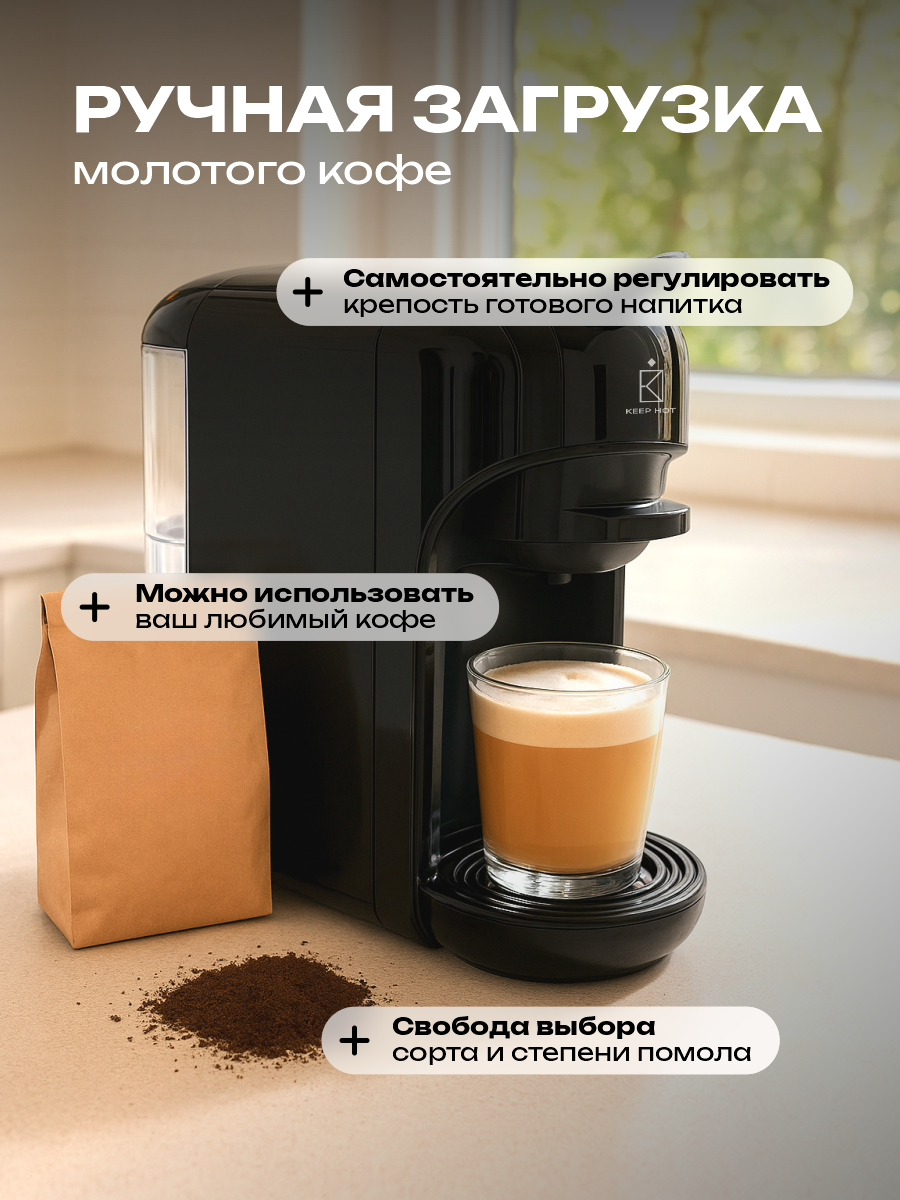 Кофемашина капсульная универсальная Keep Hot 5 в 1, капсулы/чалды/молотый, горячий/холодный — фото 1