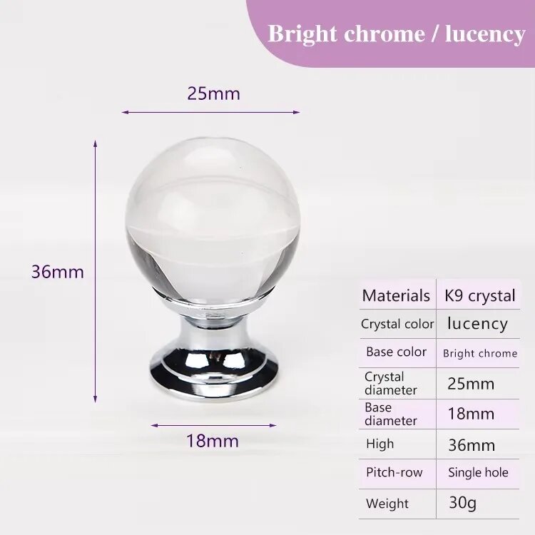 Хрустальные ручки для шкафов B0215-25mm silver