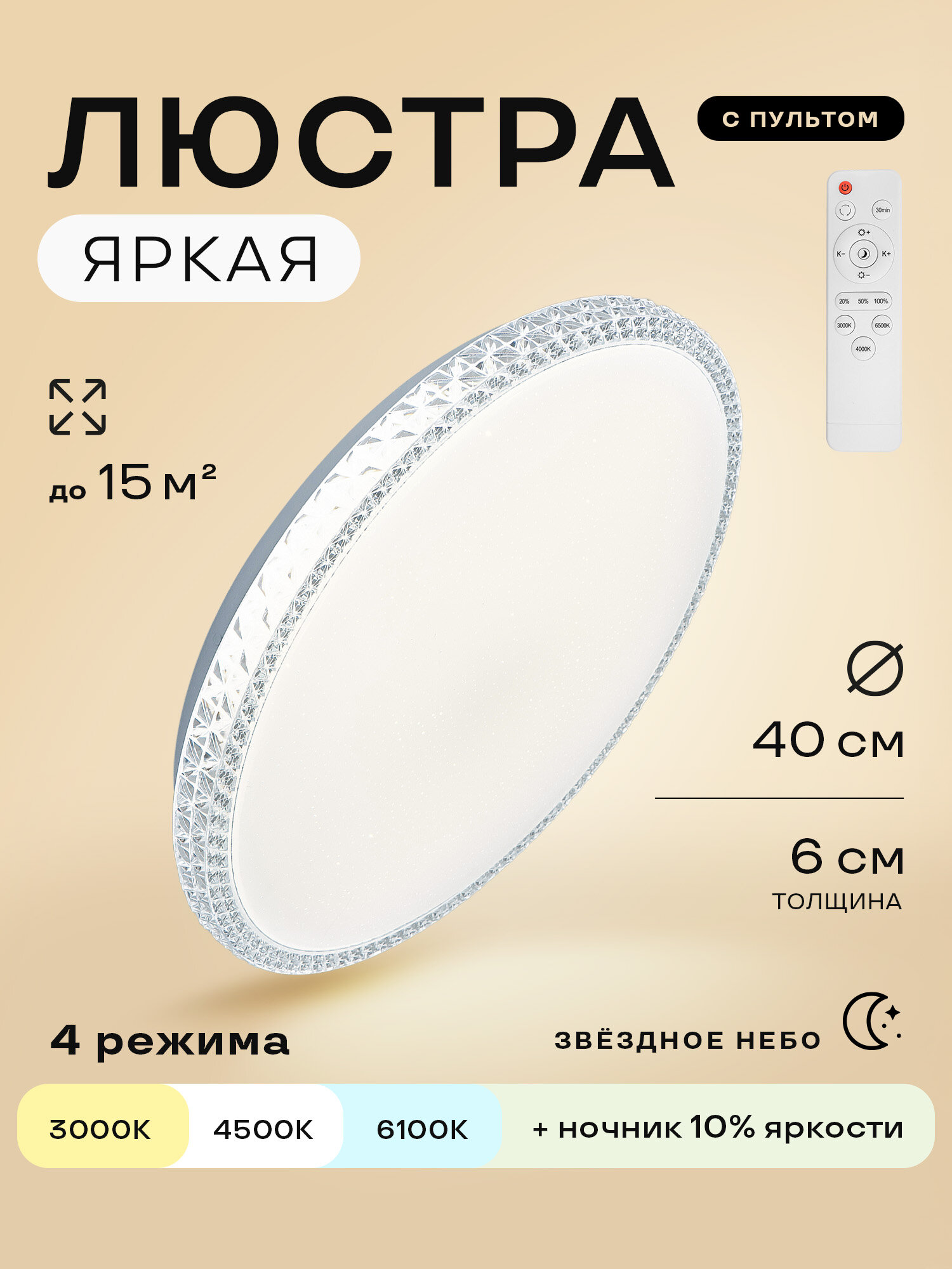 Светильник потолочный с пультом управления Sapfire люстра круглая плоская яркая