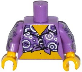 Torso Female Shirt Tied at Waist with Purple and Silver Circles Pattern / Medium Lavender Arms with Purple and Silver Circles Pattern / Yellow Hands, 973pb1838c01 Medium Lavender U