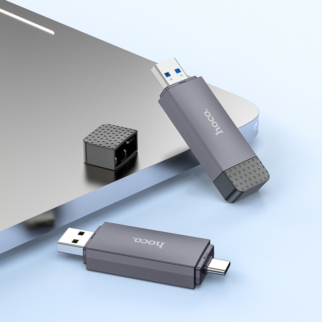 Картридер 2 в 1, USB/Type-C 2.0, HB45, HOCO, поддержка TF/SD карт, серый — фото 1