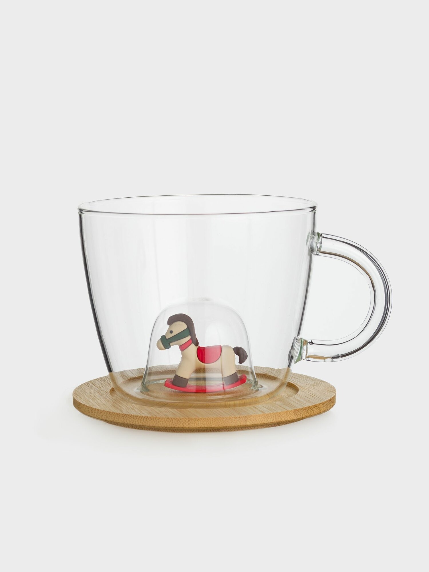 Кружка 380 мл стекло Б/бамбук на подставке Лошадка Shape