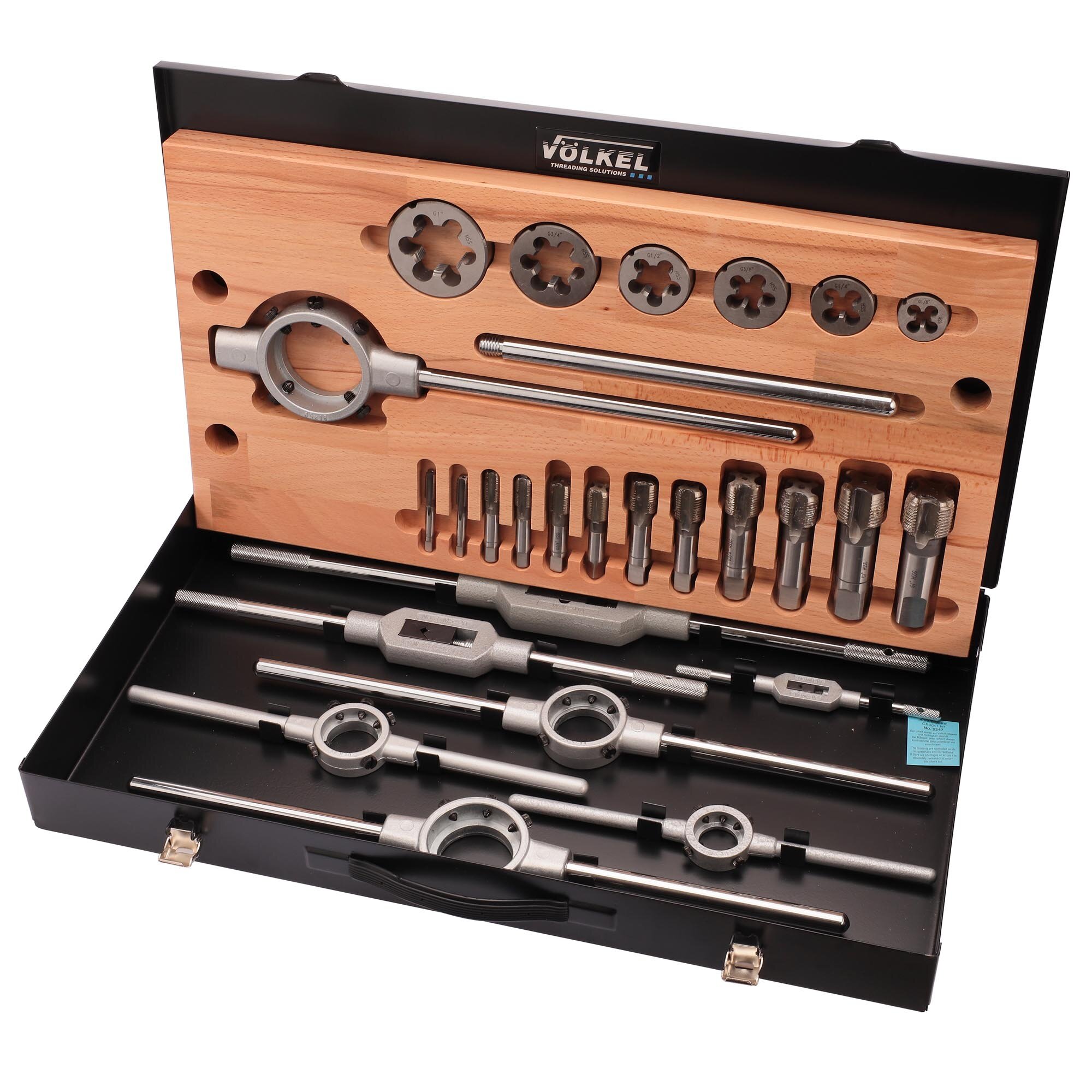 Набор метчиков и плашек Volkel G(BSP) 1/8"-1,0" HSS-G 26пр 48020