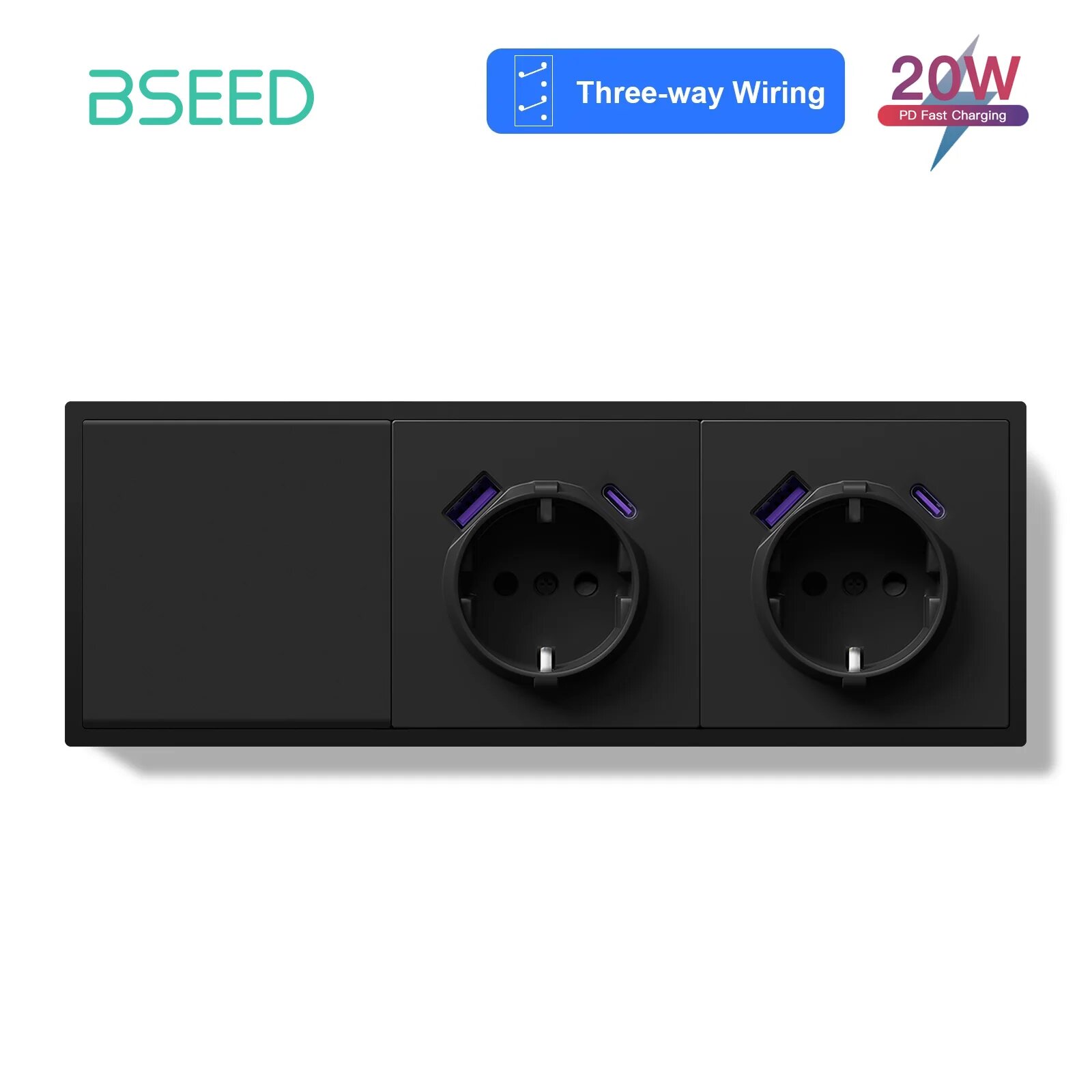 Механический переключатель BSEED 1 Gang 3Way USBC Sockets Европейский стандарт