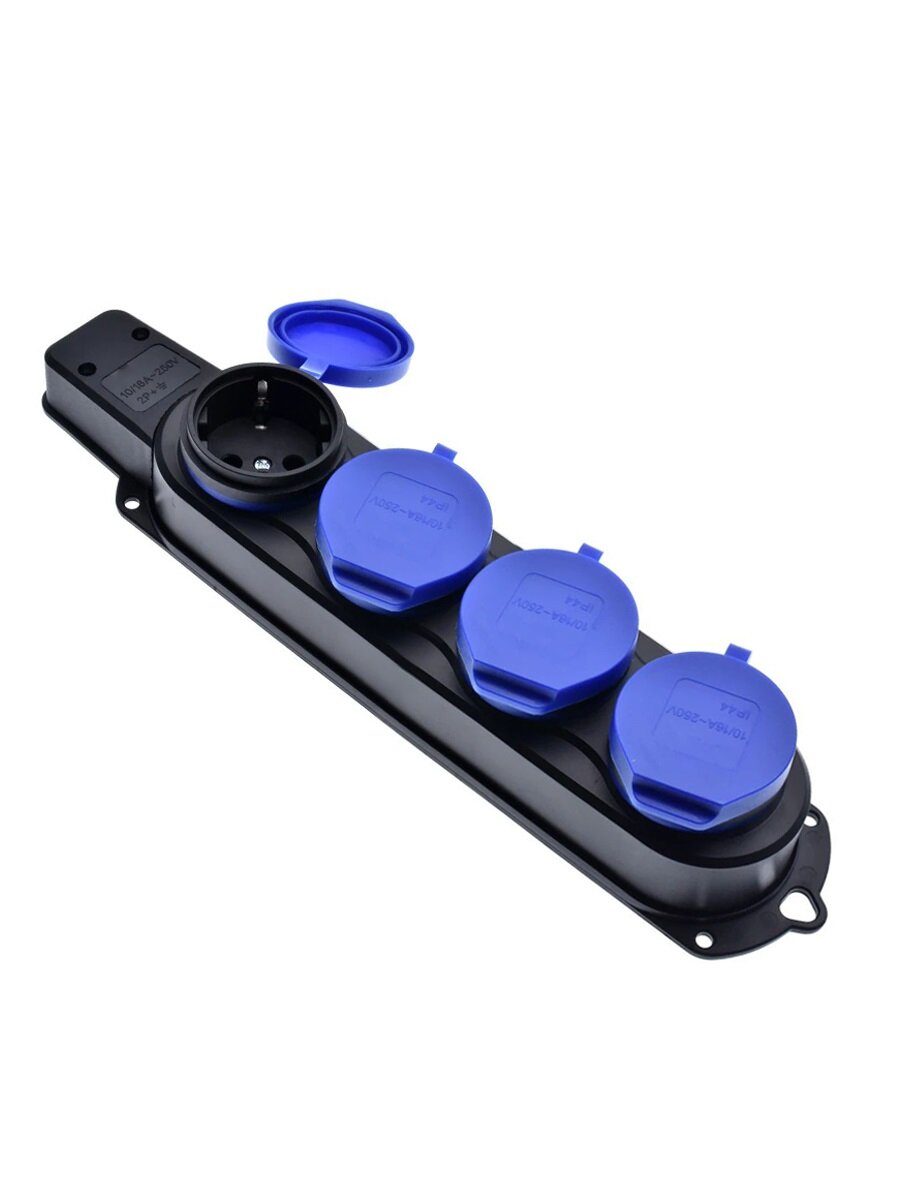 Каучуковая колодка Filum FL-SB-4EU-IP44-BL 4-х местная 2P+PE 16A 250В IP44 с защитной крышкой