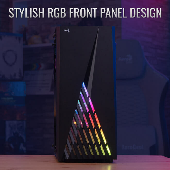 Aerocool Delta A-BK-v1, Midi Tower, ATX, RGB, черный, стеклянная панель — фото 1